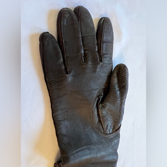 Vintage Cocoa Brown Italian leather Long forearm Orlon Lined ladies gloves 6 1/2 - Picture 11 of 13